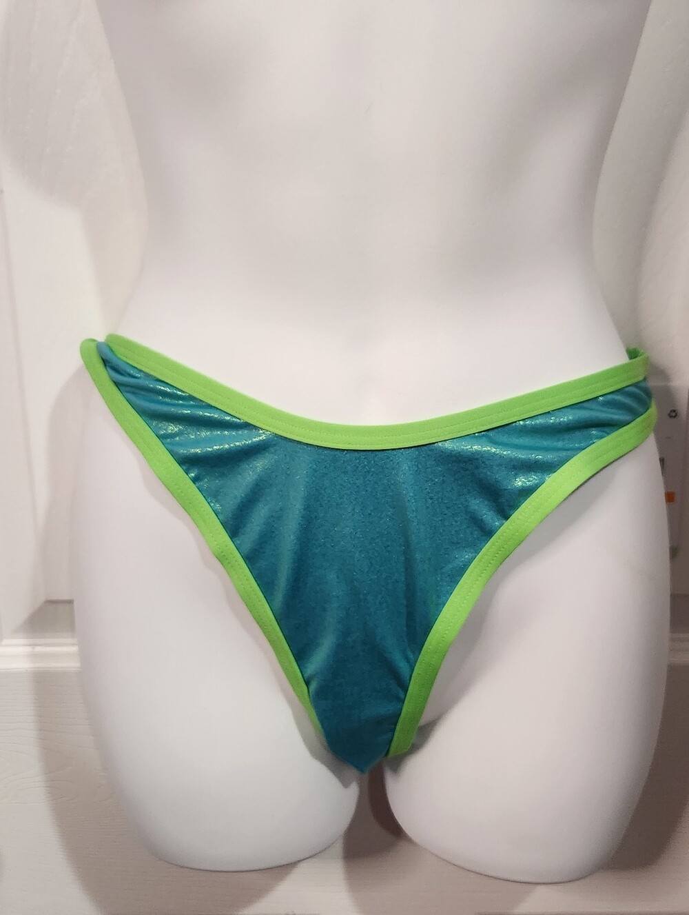 Speedo NWT Metallic Turquoise Bikini Bottom Neon Green Shiny Y2K Swimwear Size S